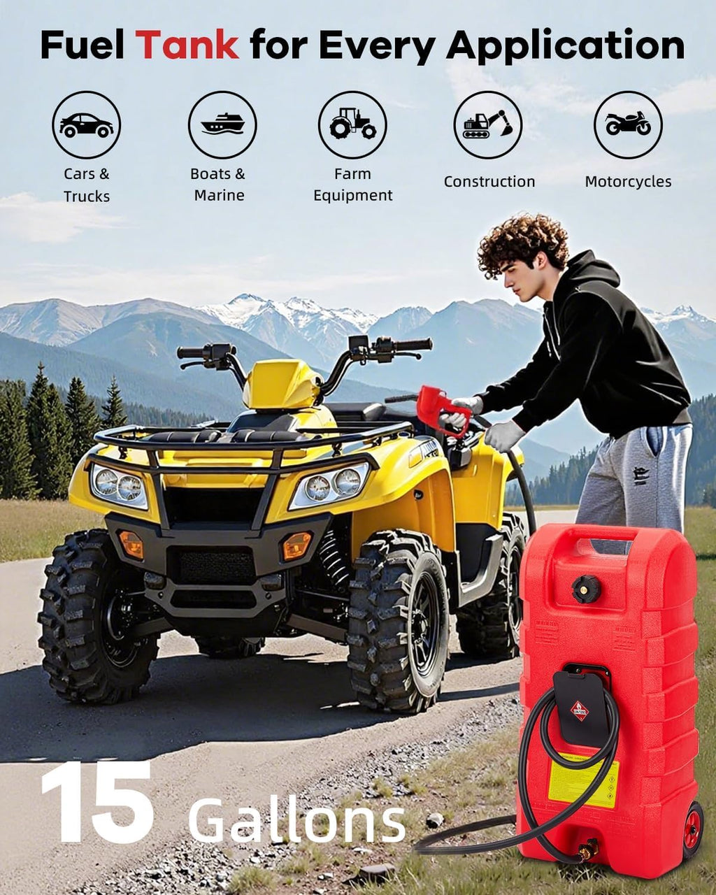 15 Gallon HDPE Portable Fuel Tank Caddy with Wheels V7832