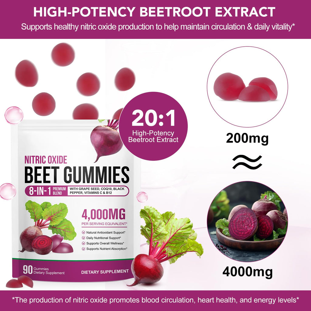 Sugar Free Beet Root Gummies with CoQ10, Grapeseed Extract, Vitamin B12, C S715632