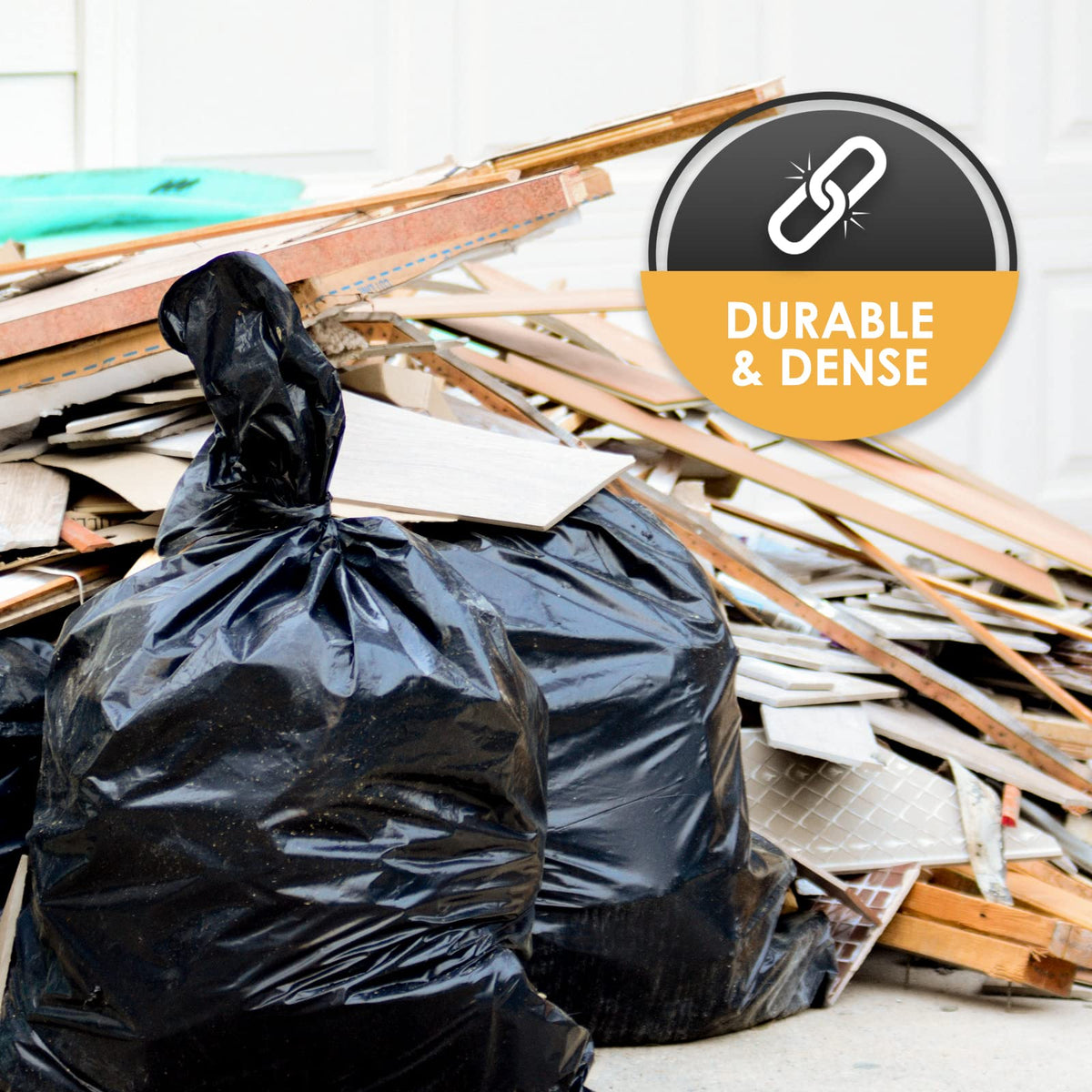 Heavy Duty 42-Gallon Contractor Trash Bags, Tear Resistant, Black, 10 Ct W477
