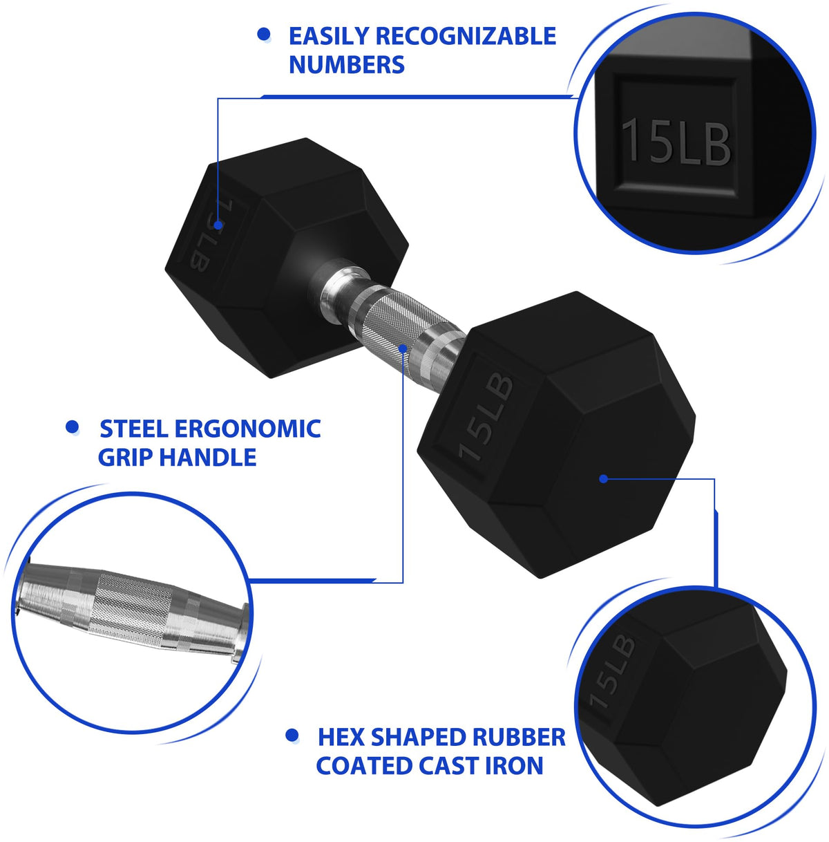 Rubber Encased Hex Dumbbells D621