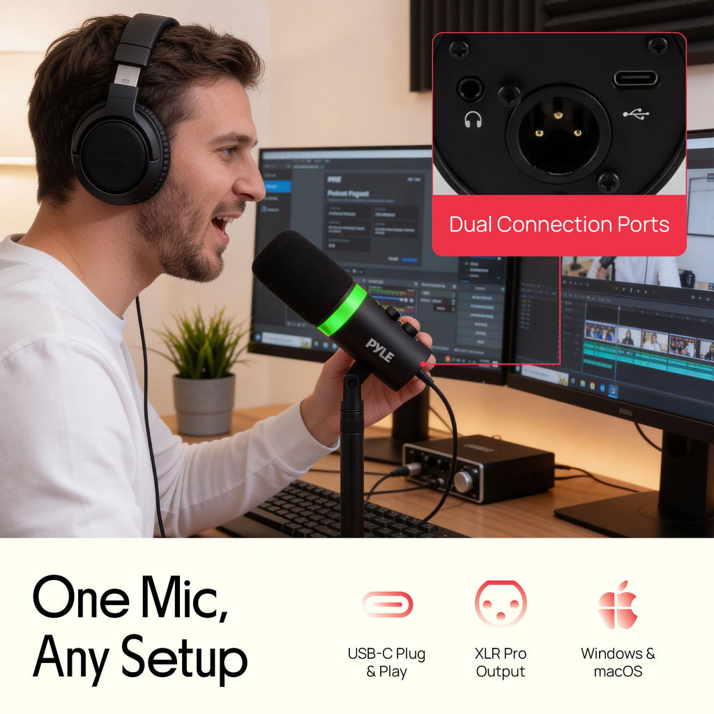 USB/XLR Cardioid Recording Microphone with RGB Lighting and Desktop Stand S44385