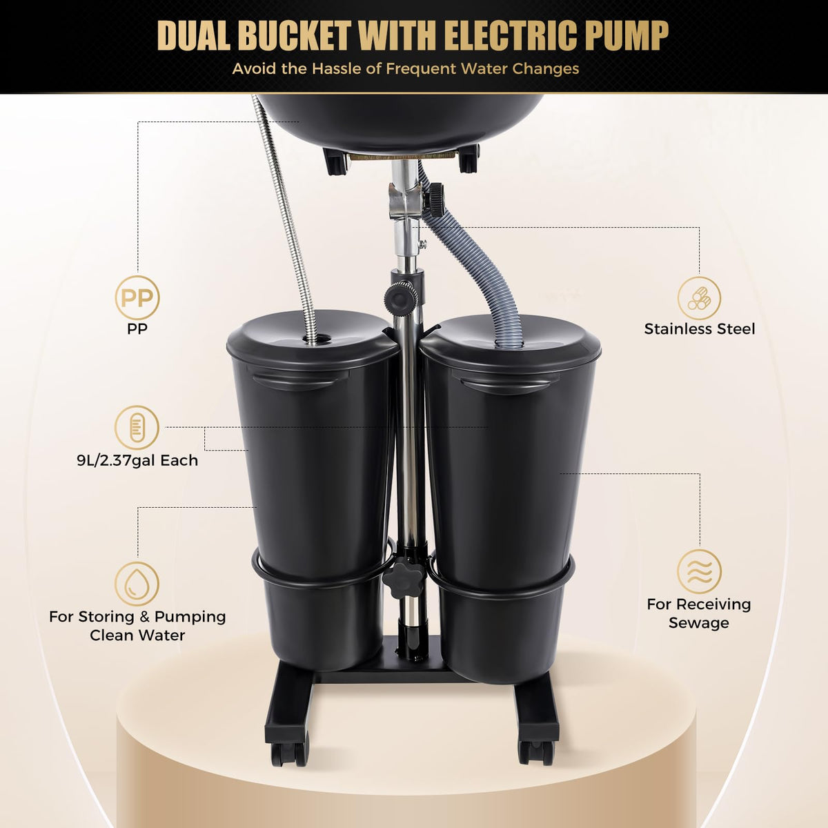 Portable Shampoo Bowl with Electric Pump and 2 Bucket Z317743