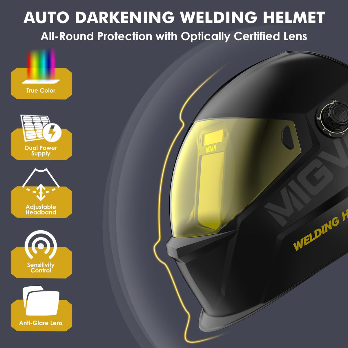 Auto Darkening Welding Helmet True Color Large Viewing Solar Wide Shade 4/5-13 A72179
