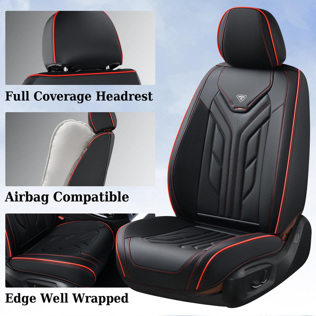 Black & Red Leather Car Seat Covers Full Set O514412
