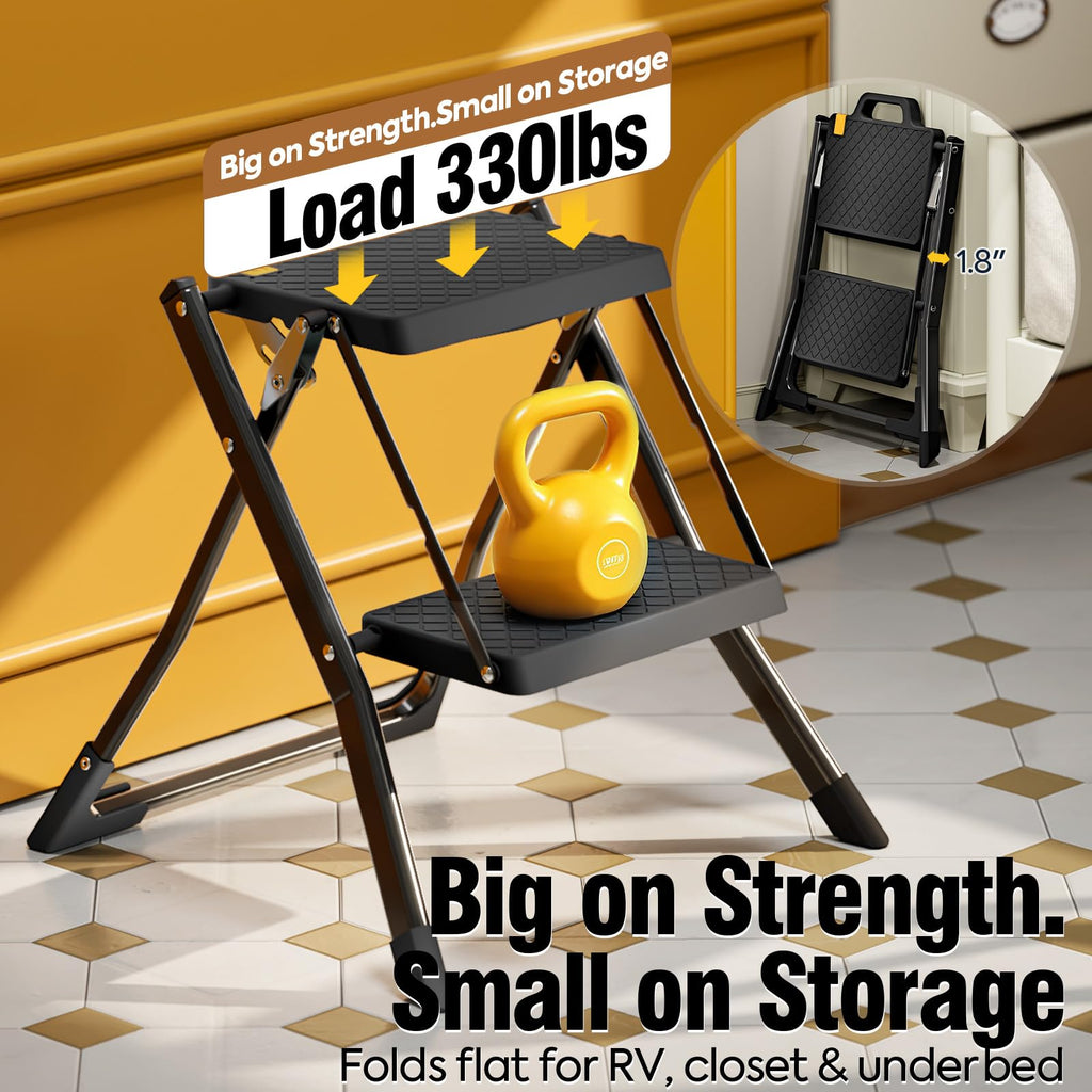 2 Step Folding Stool Ladder 330lb Cap Black V586