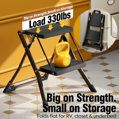 2 Step Folding Stool Ladder 330lb Cap Black V586