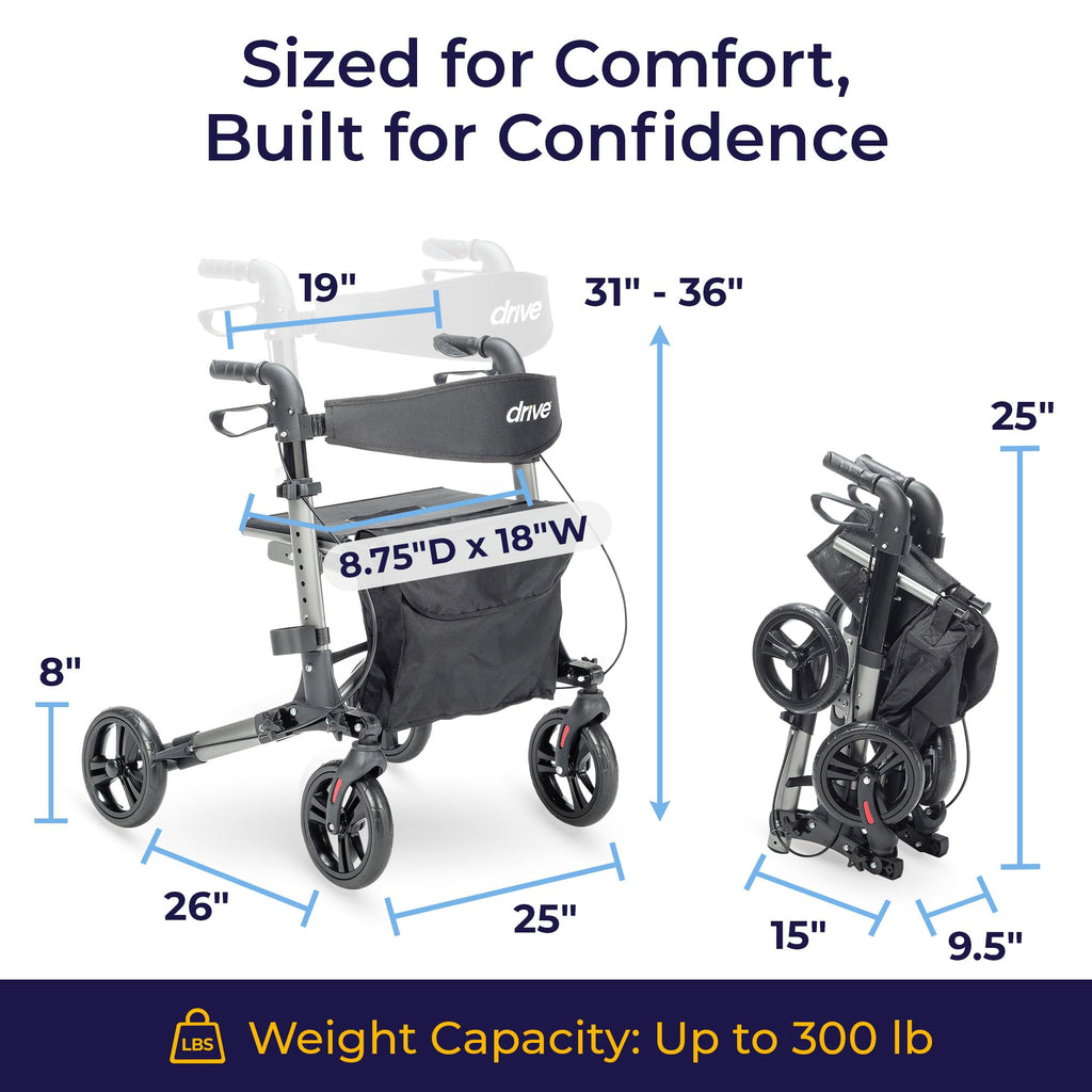 Compact Folding Rollator with Seat and Brakes, 8-Inch Wheels Z953