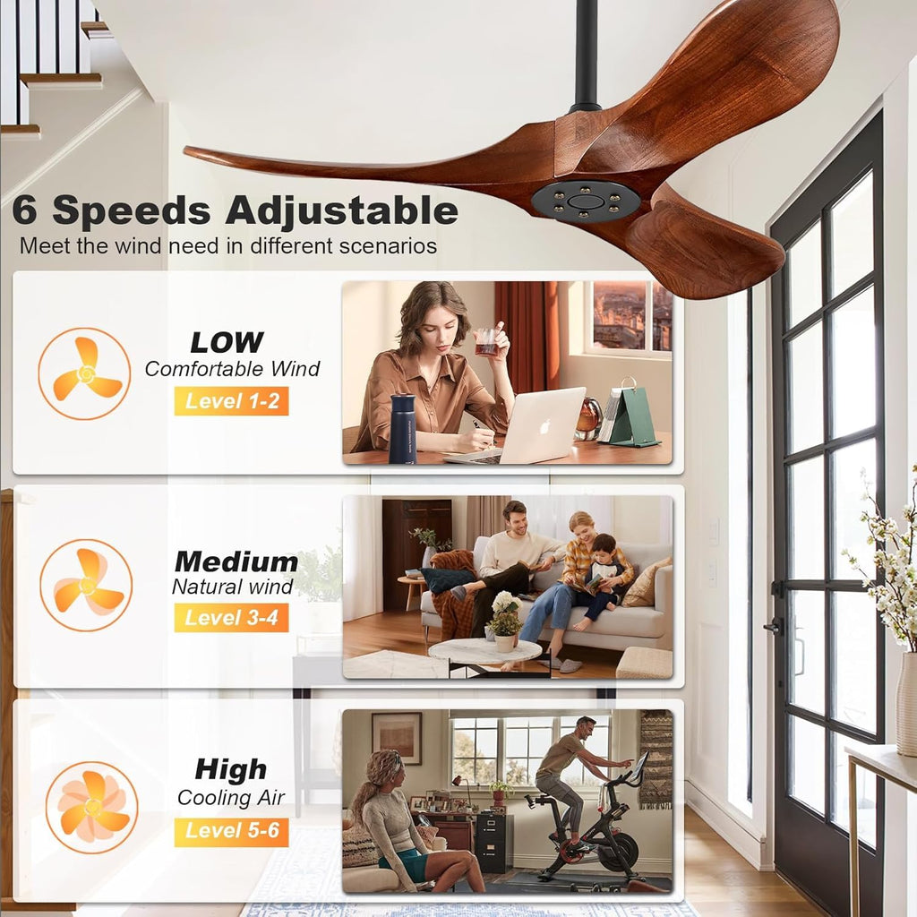 Solid Wood 3 Blade Ceiling Fan with Remote Wall Control K1661