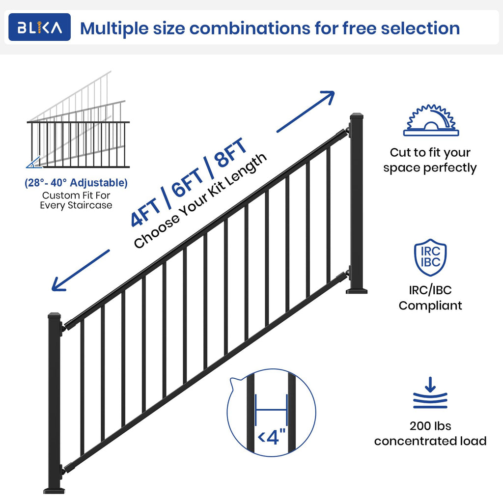 Aluminum Stair Railing Kit with Post, Matte Black T7470