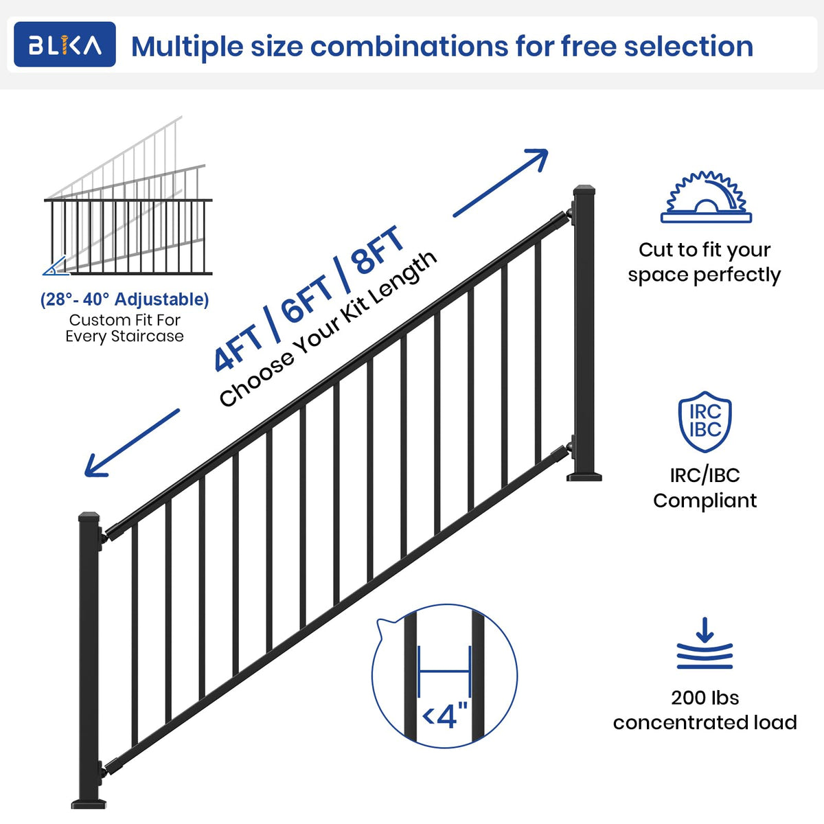 Aluminum Stair Railing Kit with Post, Matte Black T7470