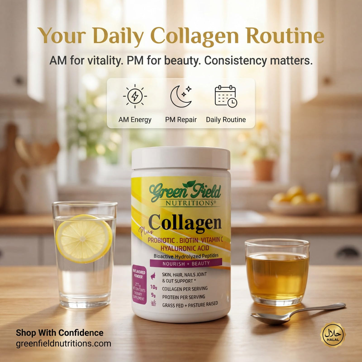 Halal Collagen Peptides Powder 9g Probiotic Biotin 277g C89750