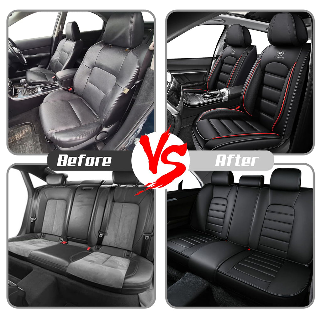 Waterproof Nappa Leather Car Seat Covers Standard 5 Seats Black & Red D5794