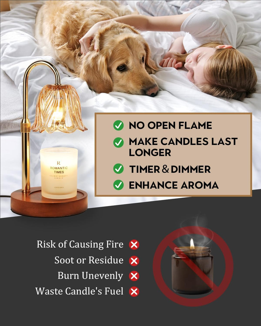 Gold Candle Warmer Lamp with Timer & Dimmer G703951