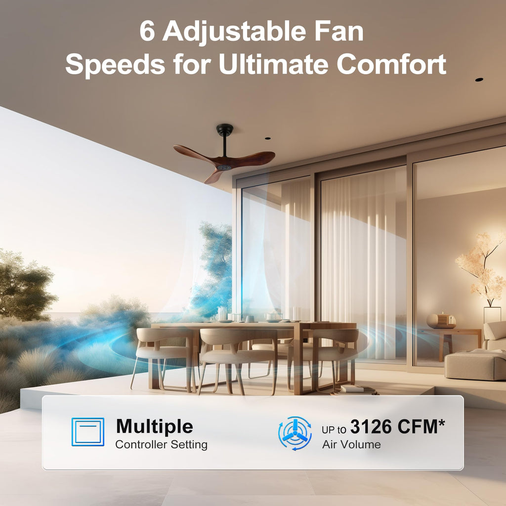 Solid Wood 3 Blade Ceiling Fan with Remote Wall Control K1661