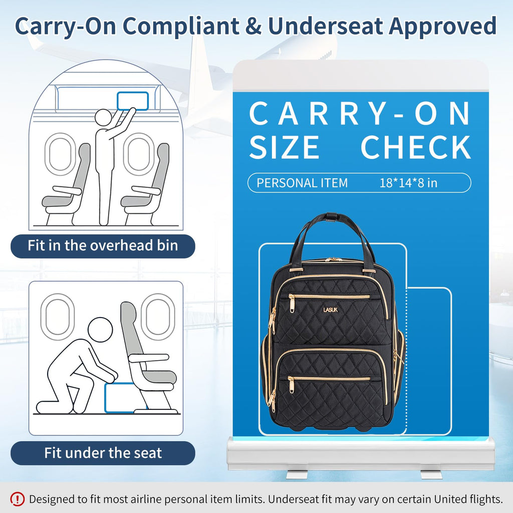 Underseat Carry On Luggage with Wheels, Black, 17" Q678924