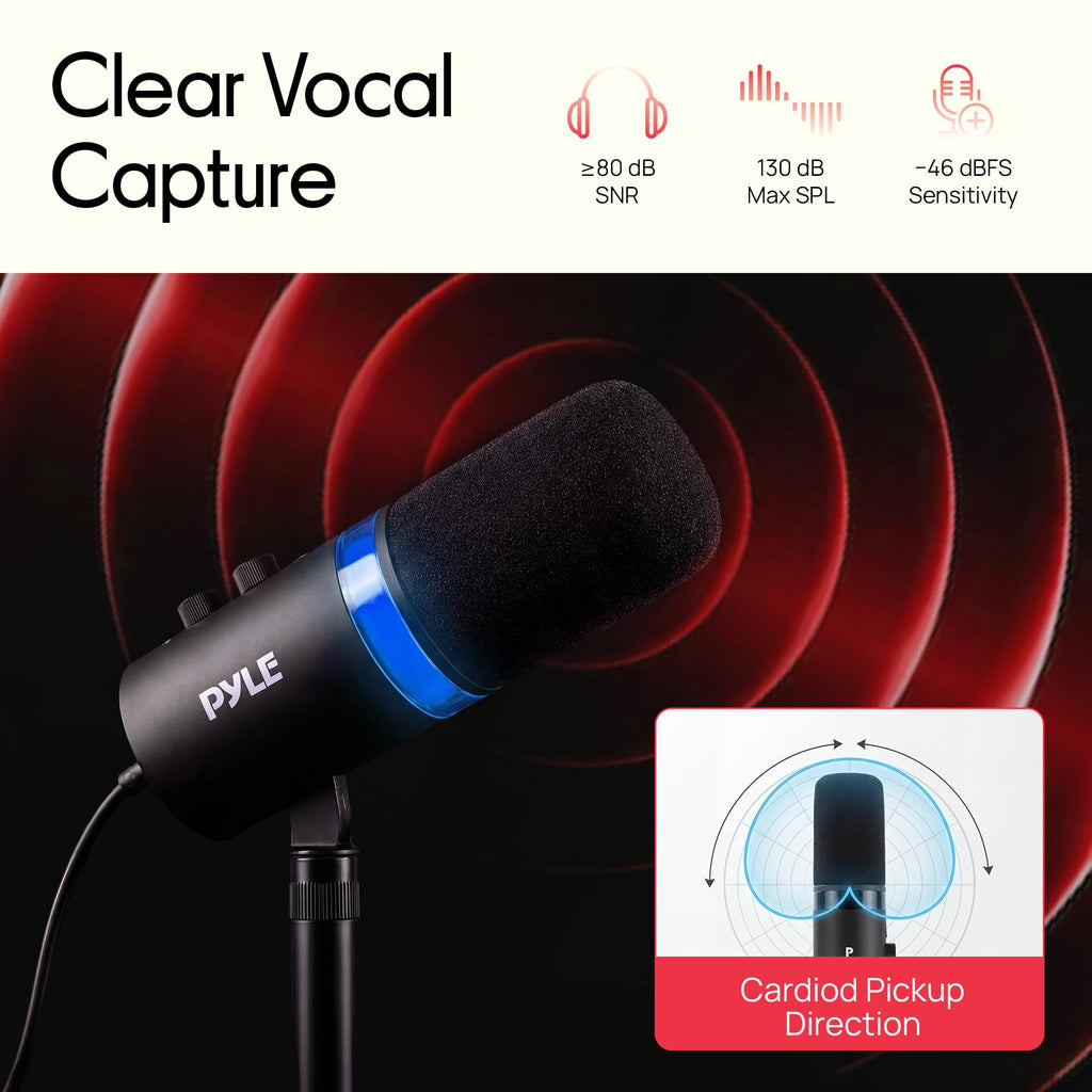 USB/XLR Cardioid Recording Microphone with RGB Lighting and Desktop Stand S44385