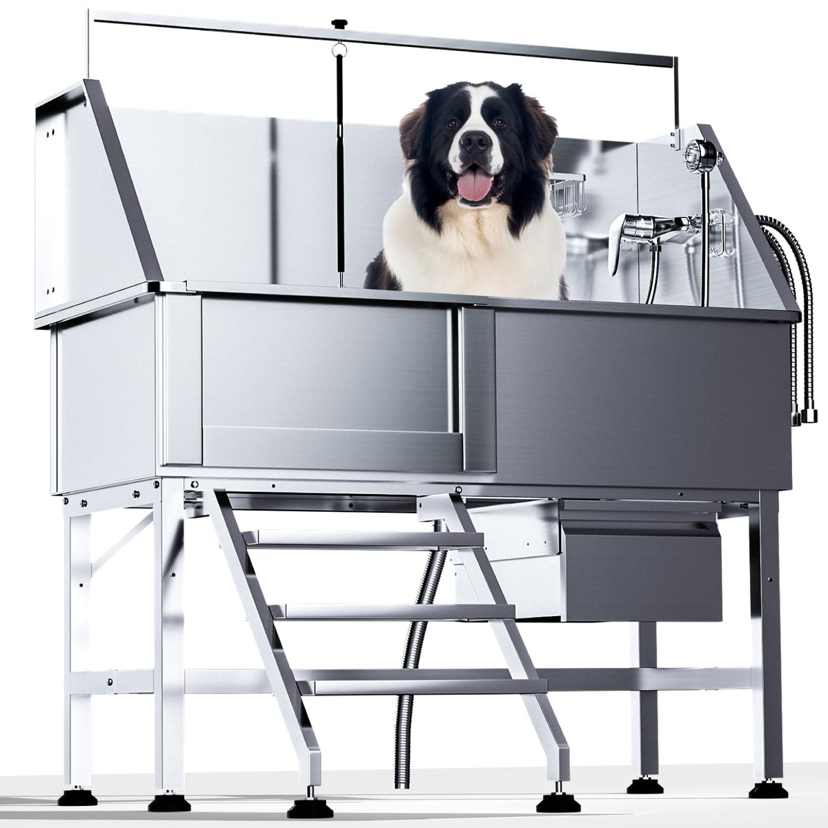 46" Stainless Steel Dog Washing Station with Stairs W551090