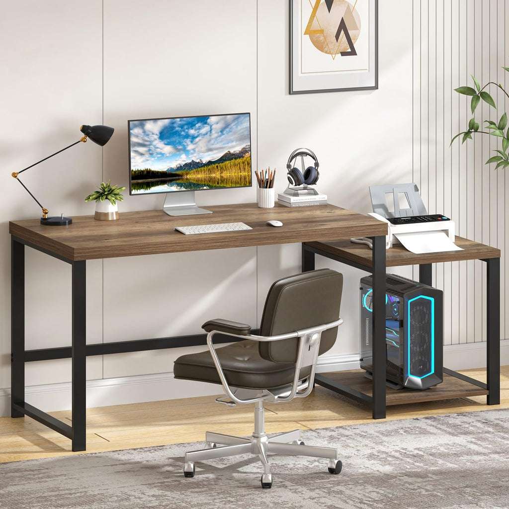 63 Inch Wood Computer Desk with Storage Shelves R974