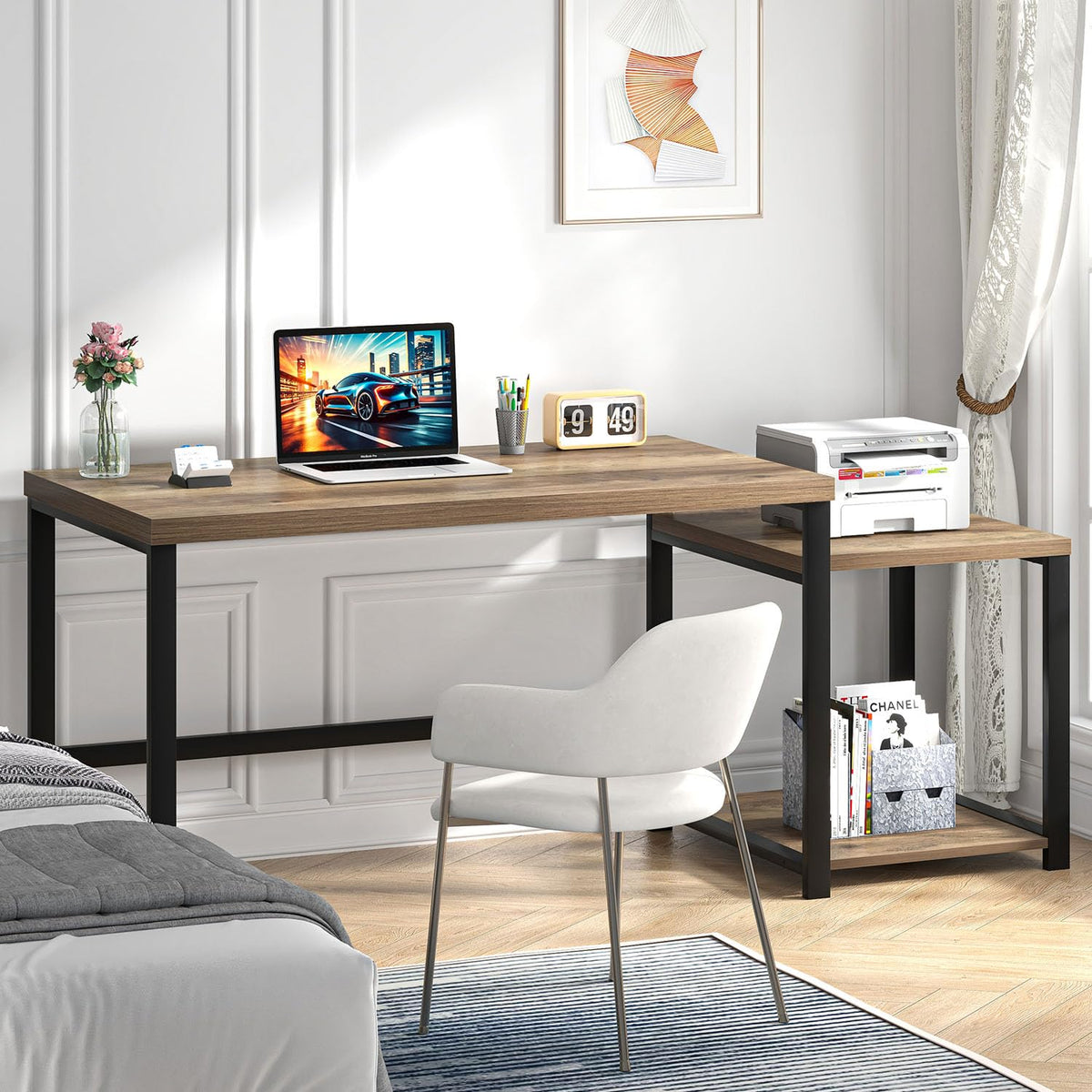 63 Inch Wood Computer Desk with Storage Shelves R974