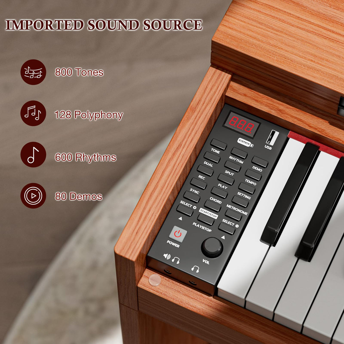 88 Weighted Keys Upright Digital Piano with Bench A13724