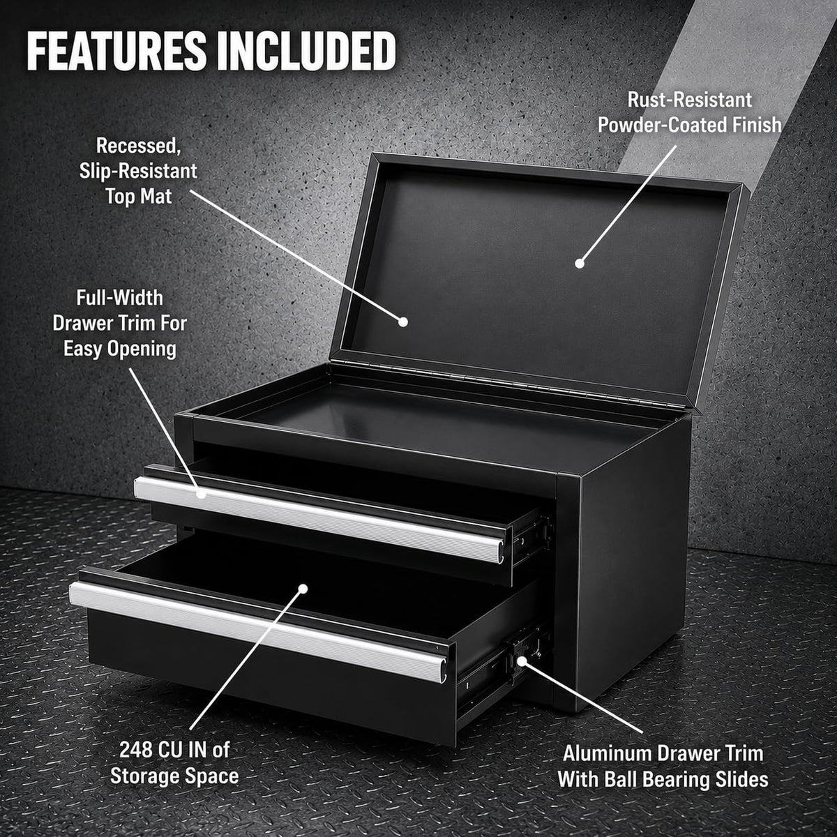Mini 2-Drawer Steel Tool Box Black L132207