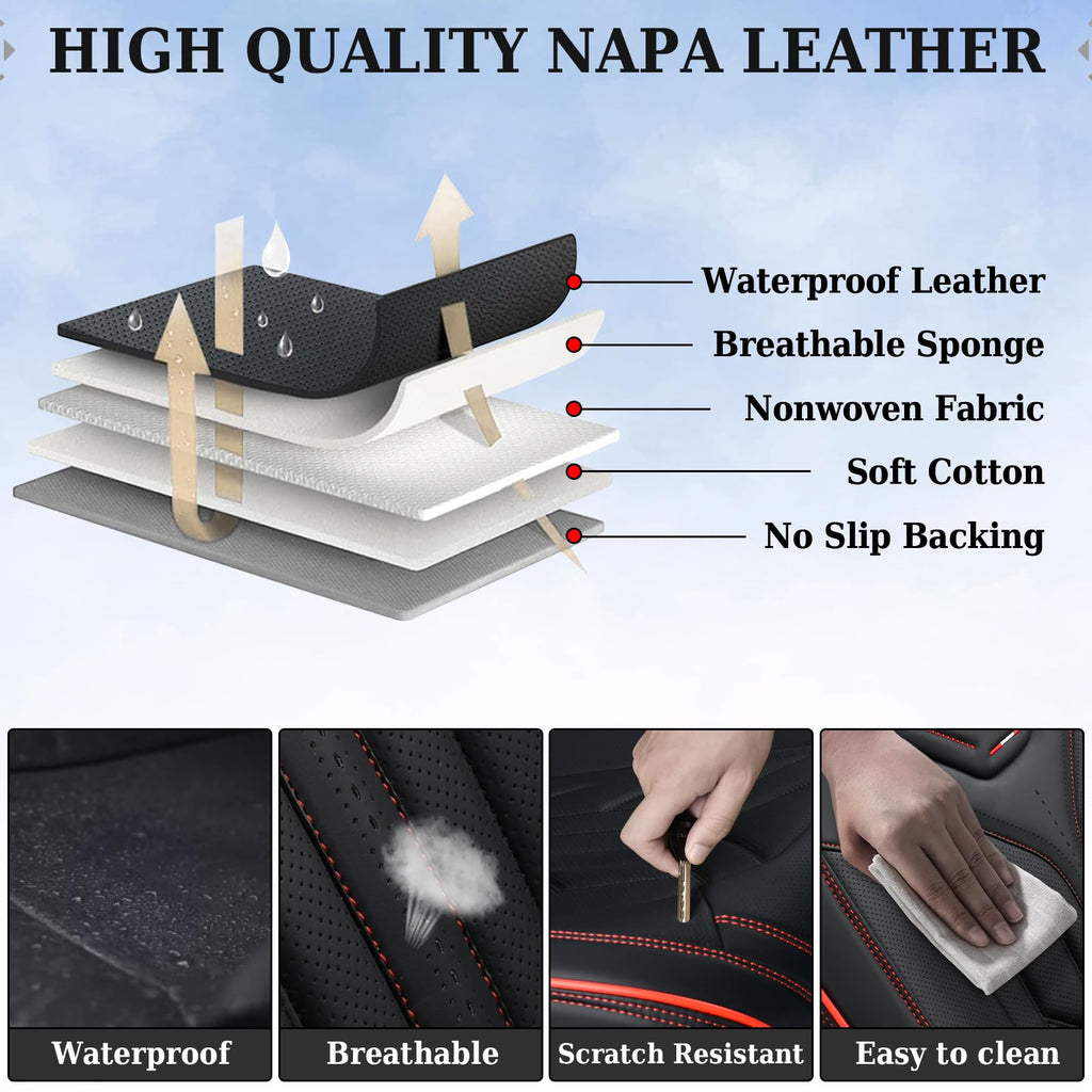 Black & Red Leather Car Seat Covers Full Set O514412