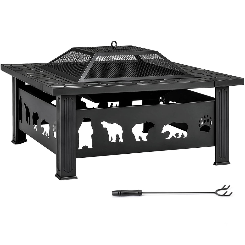 32 Inch Square Metal Patio Fire Pit Table K184