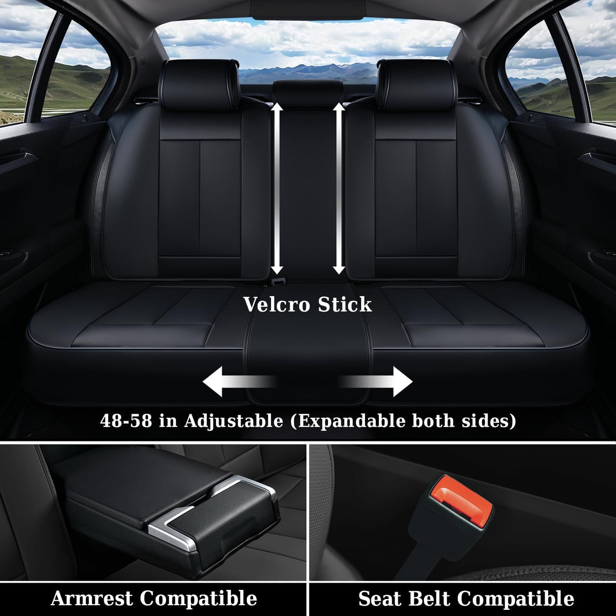 Black Leather Car Seat Covers Full Set U8203