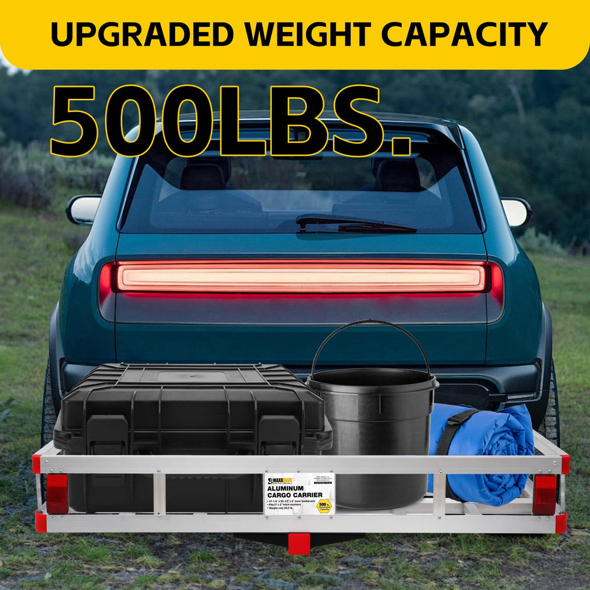 Aluminum Cargo Carrier with High Side Rails, 500-lb Load Capacity, Grey, 49" x 22.5" V6172