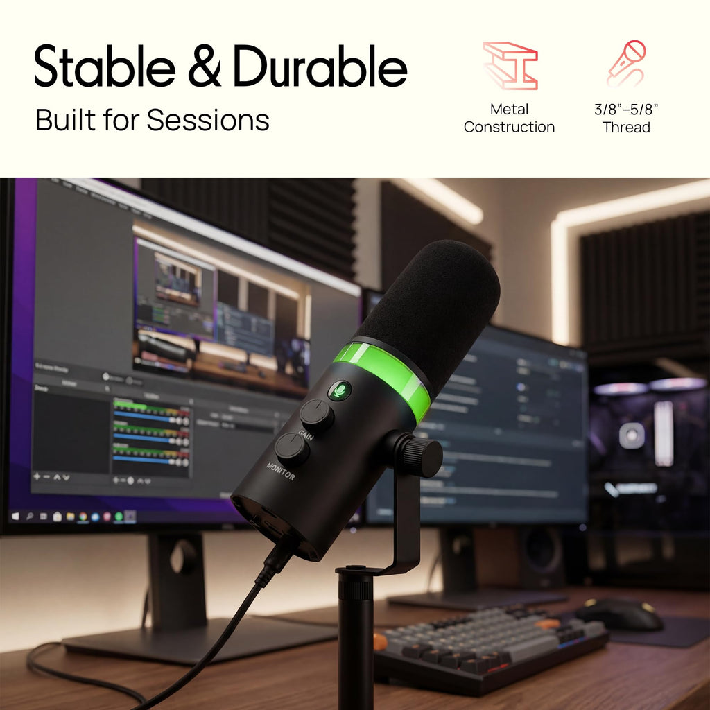 USB/XLR Cardioid Recording Microphone with RGB Lighting and Desktop Stand S44385
