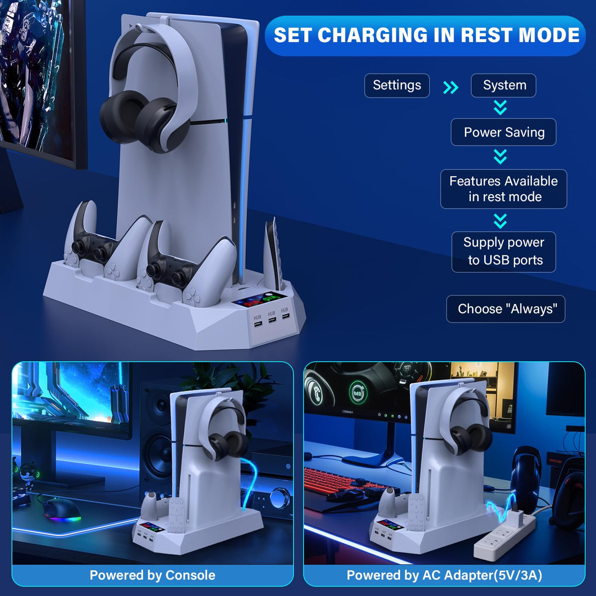 PS5 Cooling Stand with Controller Charging Station, White O759776