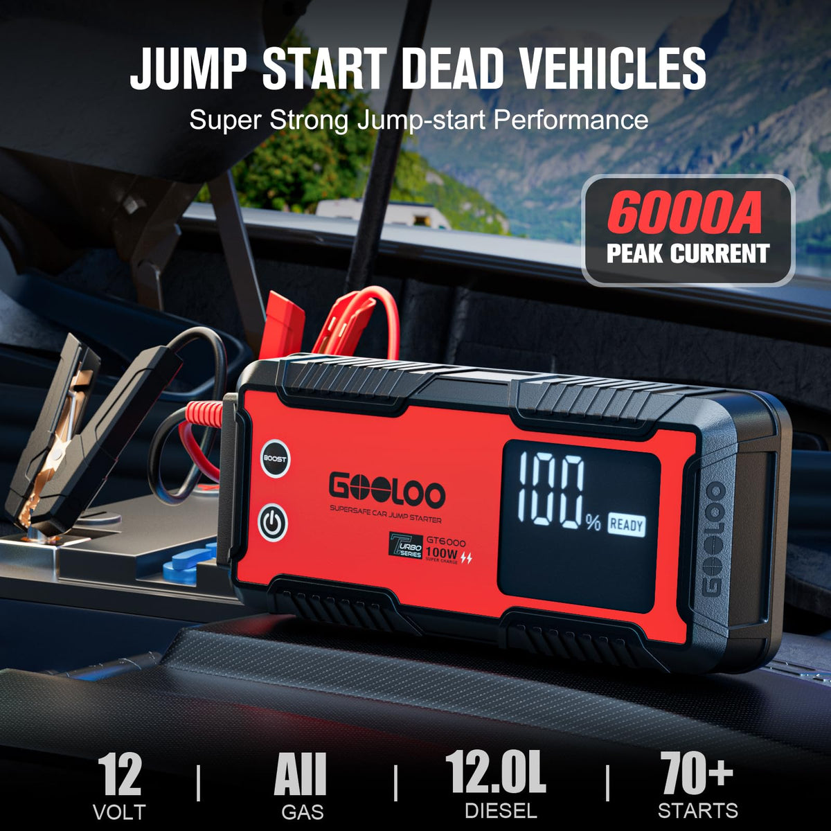6000A 12V Jump Starter with 100W Fast Charge Q2102