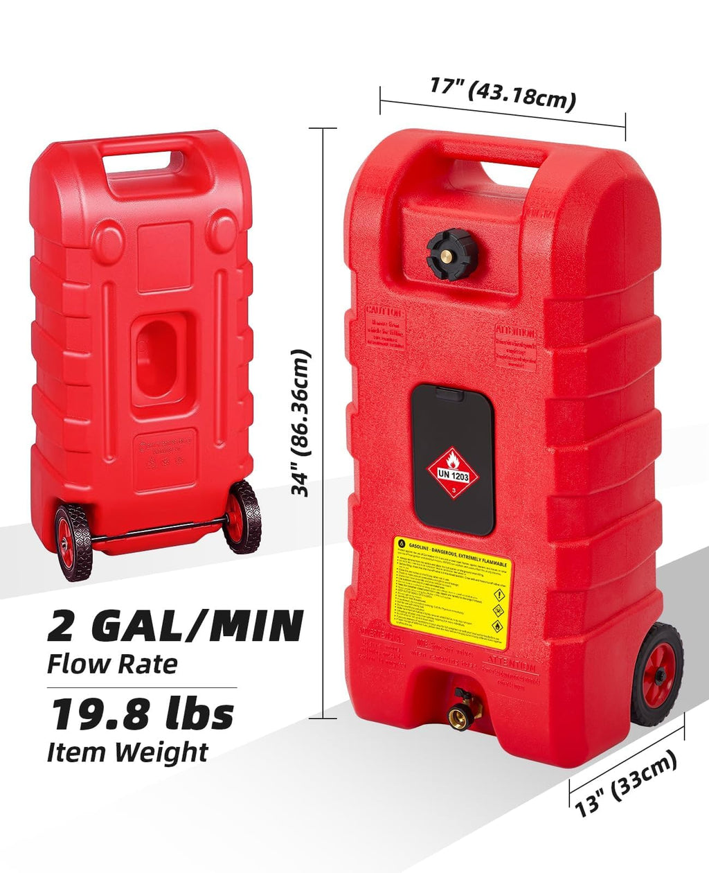 15 Gallon HDPE Portable Fuel Tank Caddy with Wheels V7832