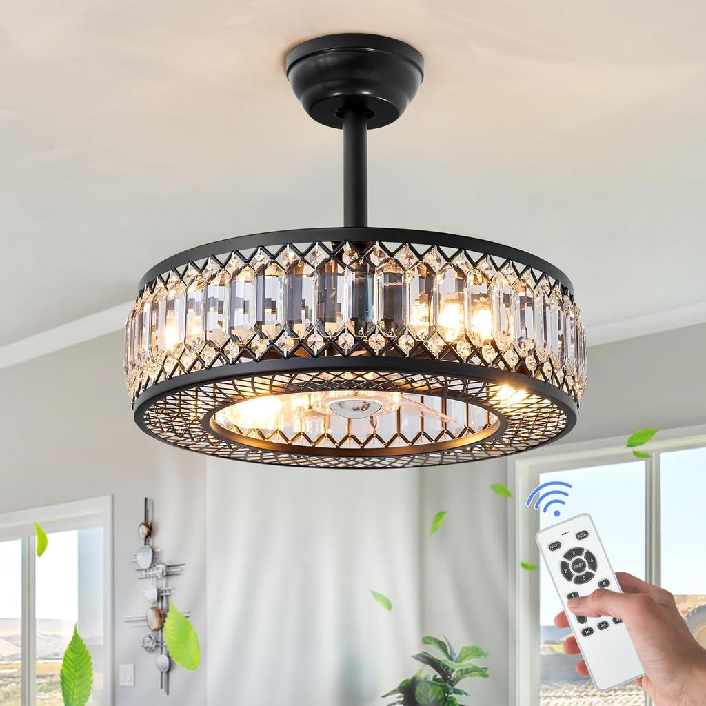 20" Black Crystal Ceiling Fan with Lights E5522