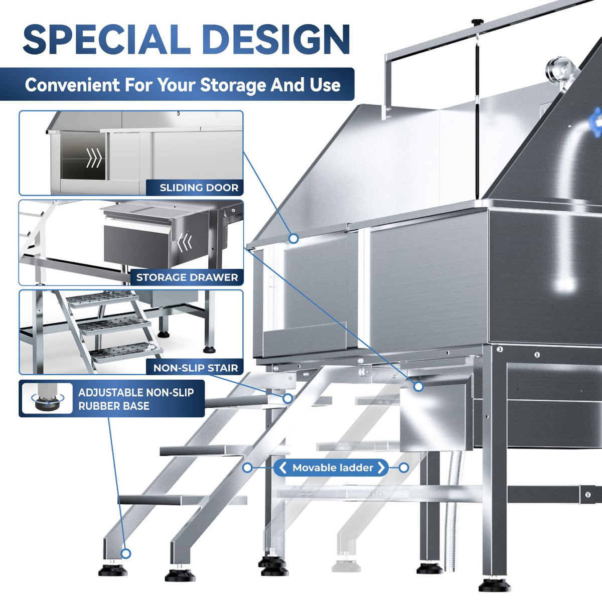 46" Stainless Steel Dog Washing Station with Stairs W551090