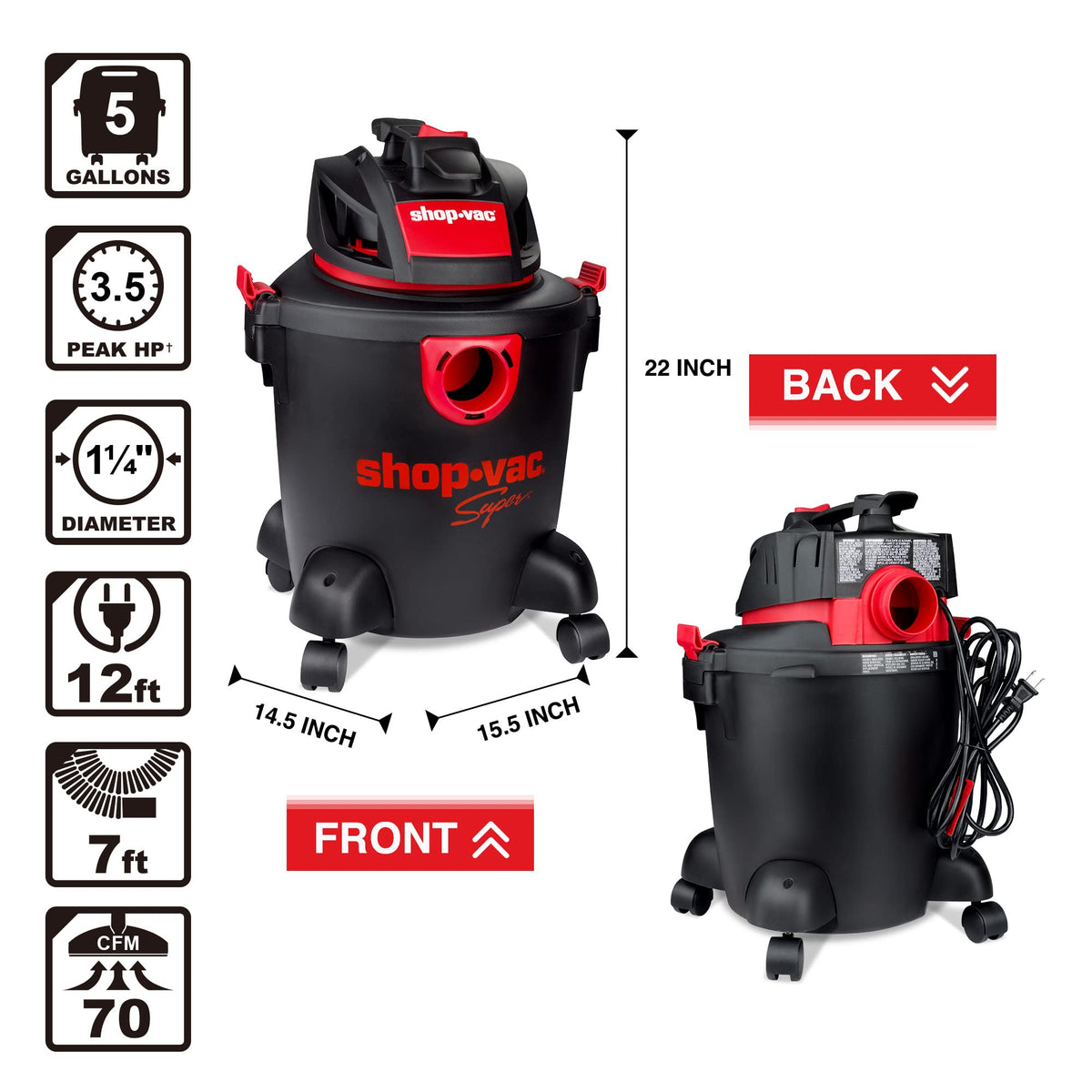 5 Gallon 3.5 Peak HP Wet/Dry Vacuum R315