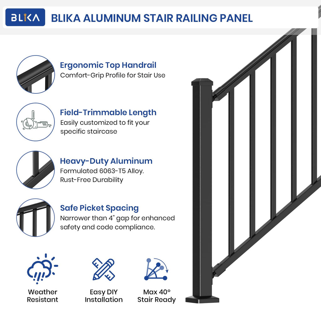 Aluminum Stair Railing Kit with Post, Matte Black T7470