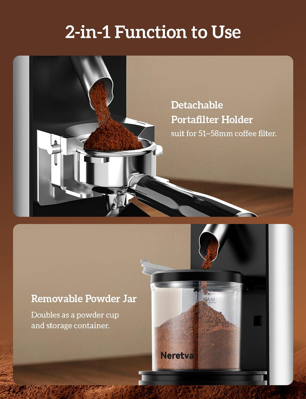 Stainless Steel Espresso Grinder with Portafilter Holder Y825343