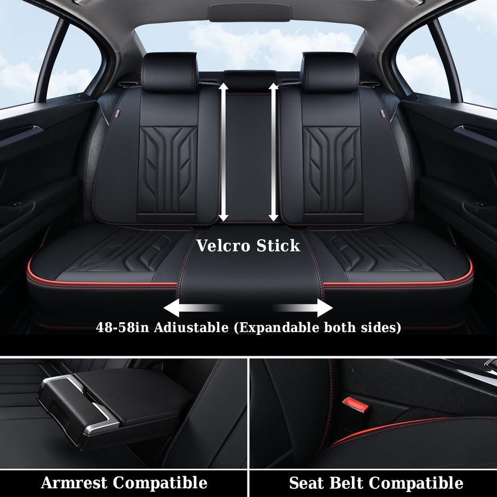 Black & Red Leather Car Seat Covers Full Set O514412