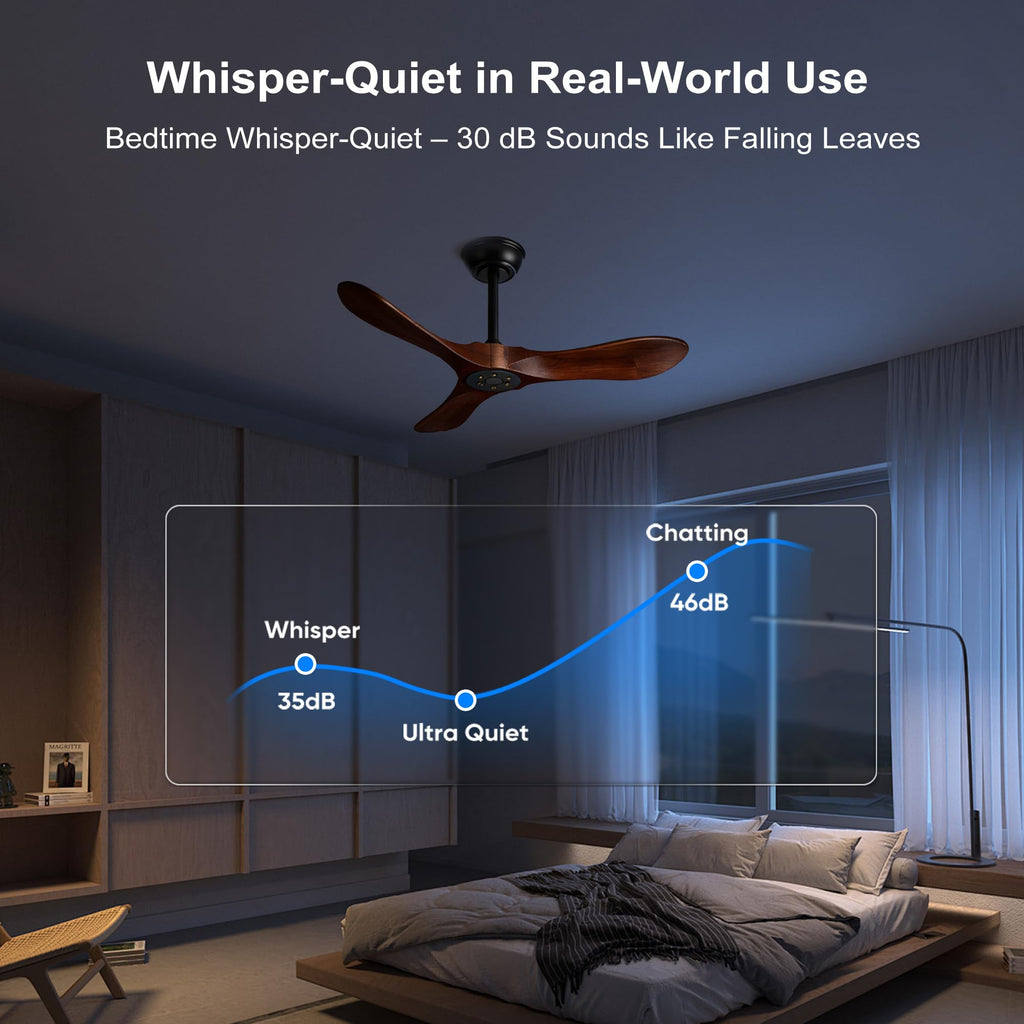 Solid Wood 3 Blade Ceiling Fan with Remote Wall Control K1661