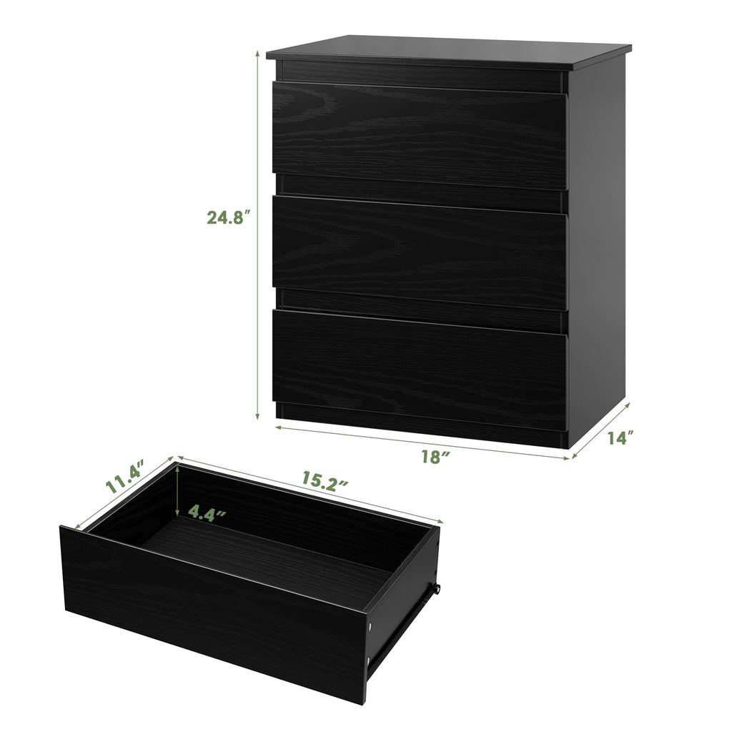 Black 3 Drawer Nightstand U980