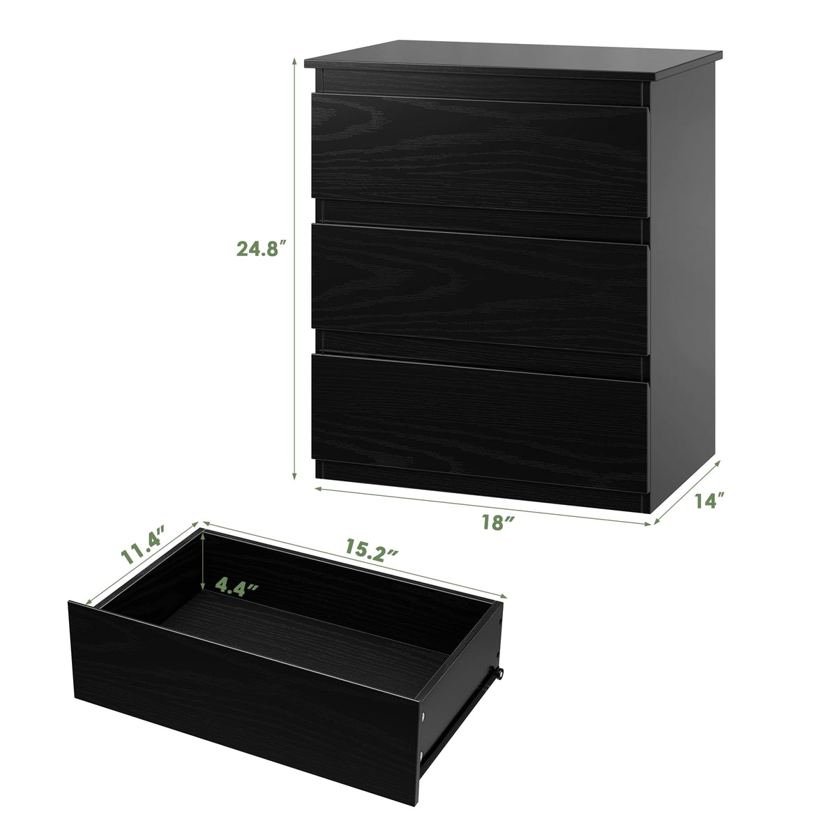 Black 3 Drawer Nightstand U980