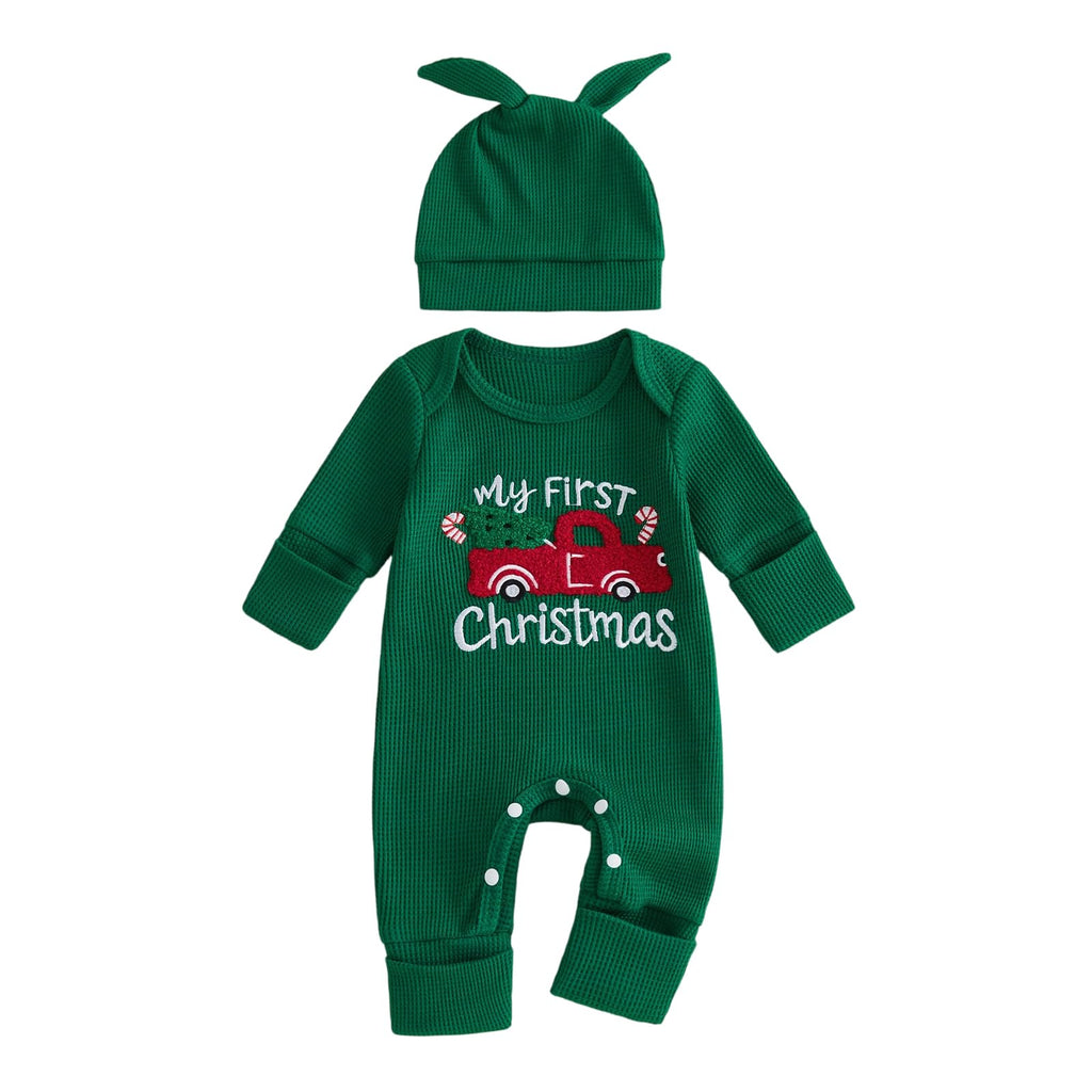 Christmas Baby Boy Waffle Romper Jumpsuit Hat S13944