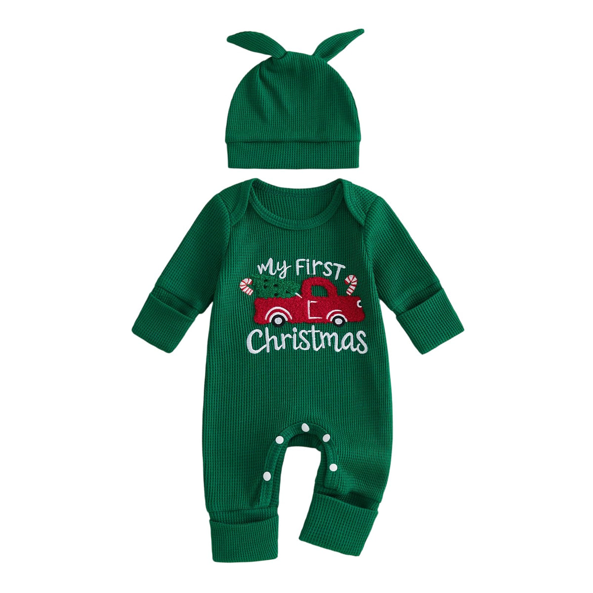 Christmas Baby Boy Waffle Romper Jumpsuit Hat S13944