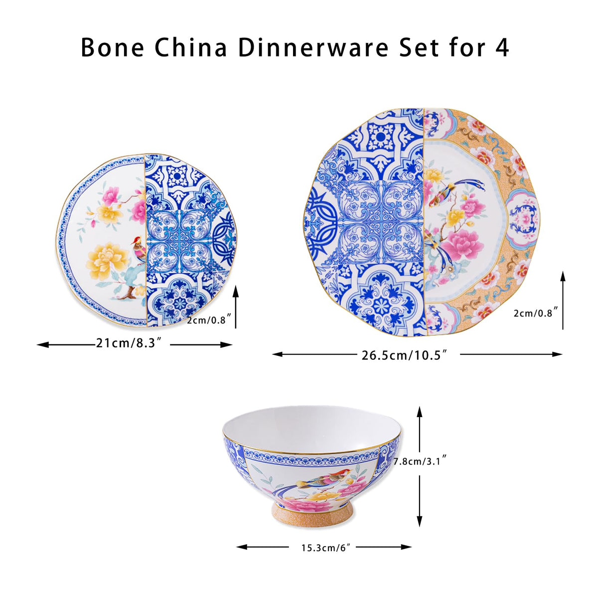 Bone China Dinnerware Set for 4, 12-Piece I483510