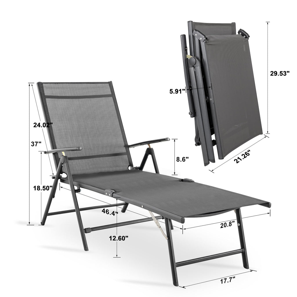 Folding Beach Lounge Chair 2-Pack Grey Textilene E5833