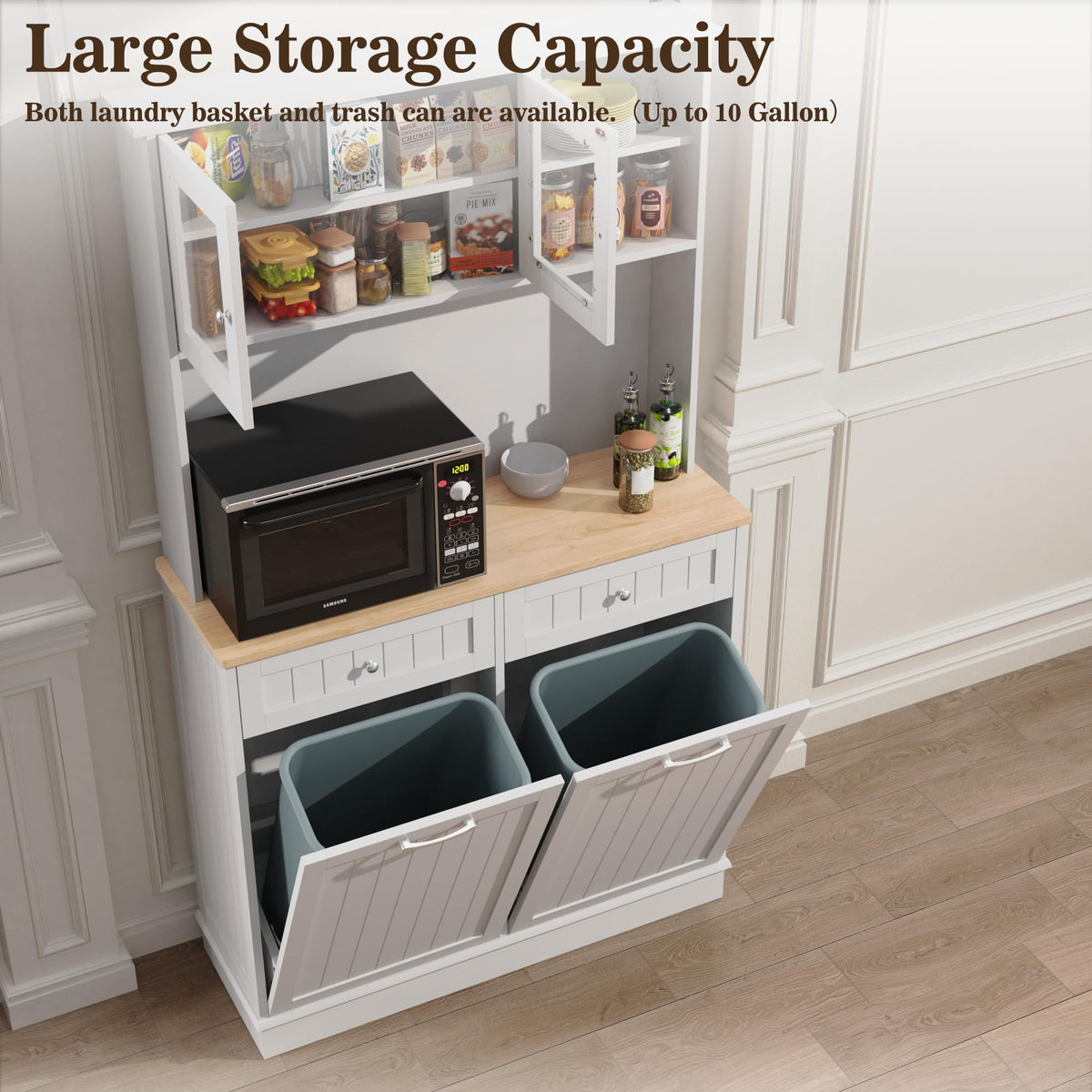White Tilt Out Trash Can Cabinet X77120