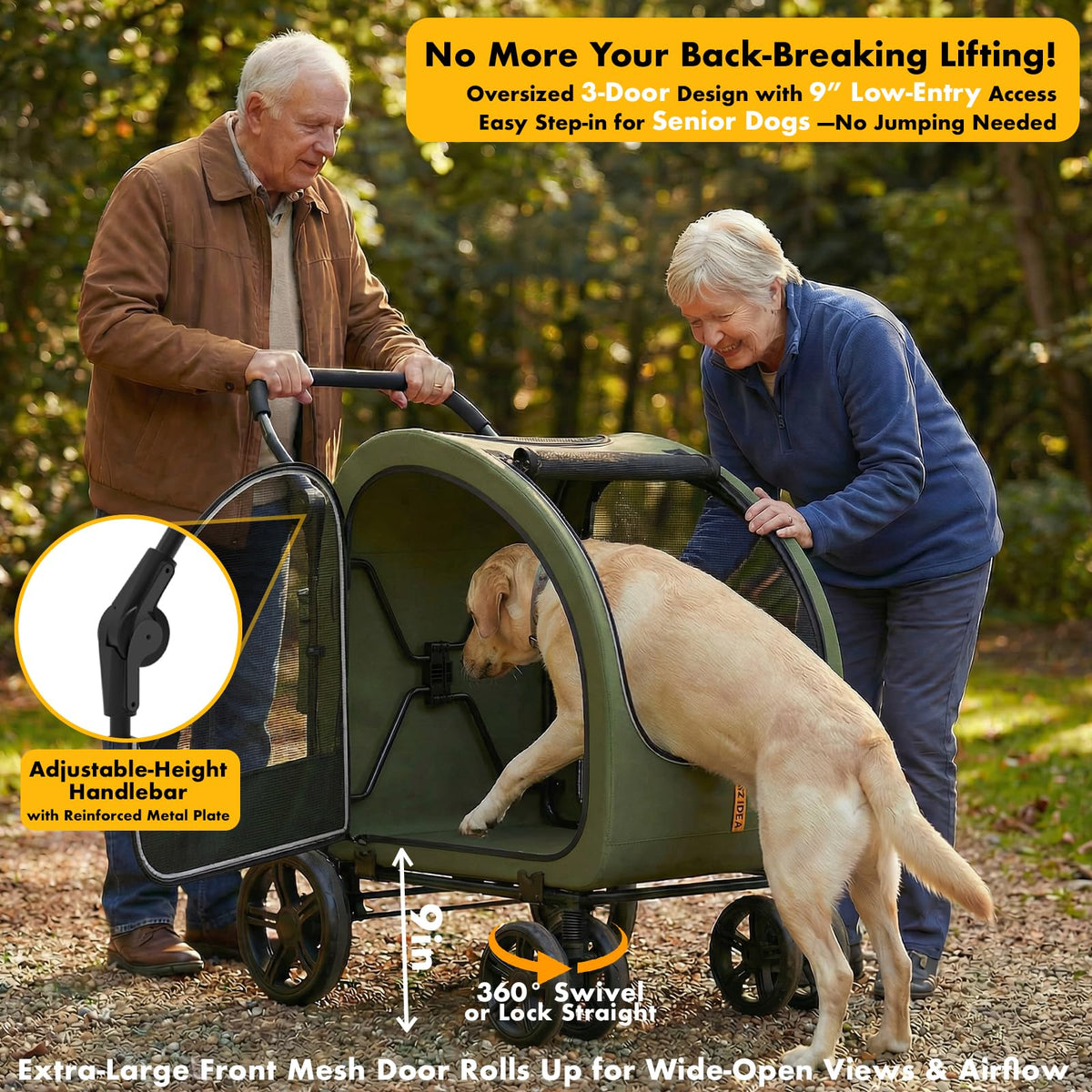 3-in-1 Large Dog Stroller with Detachable Carrier F1069