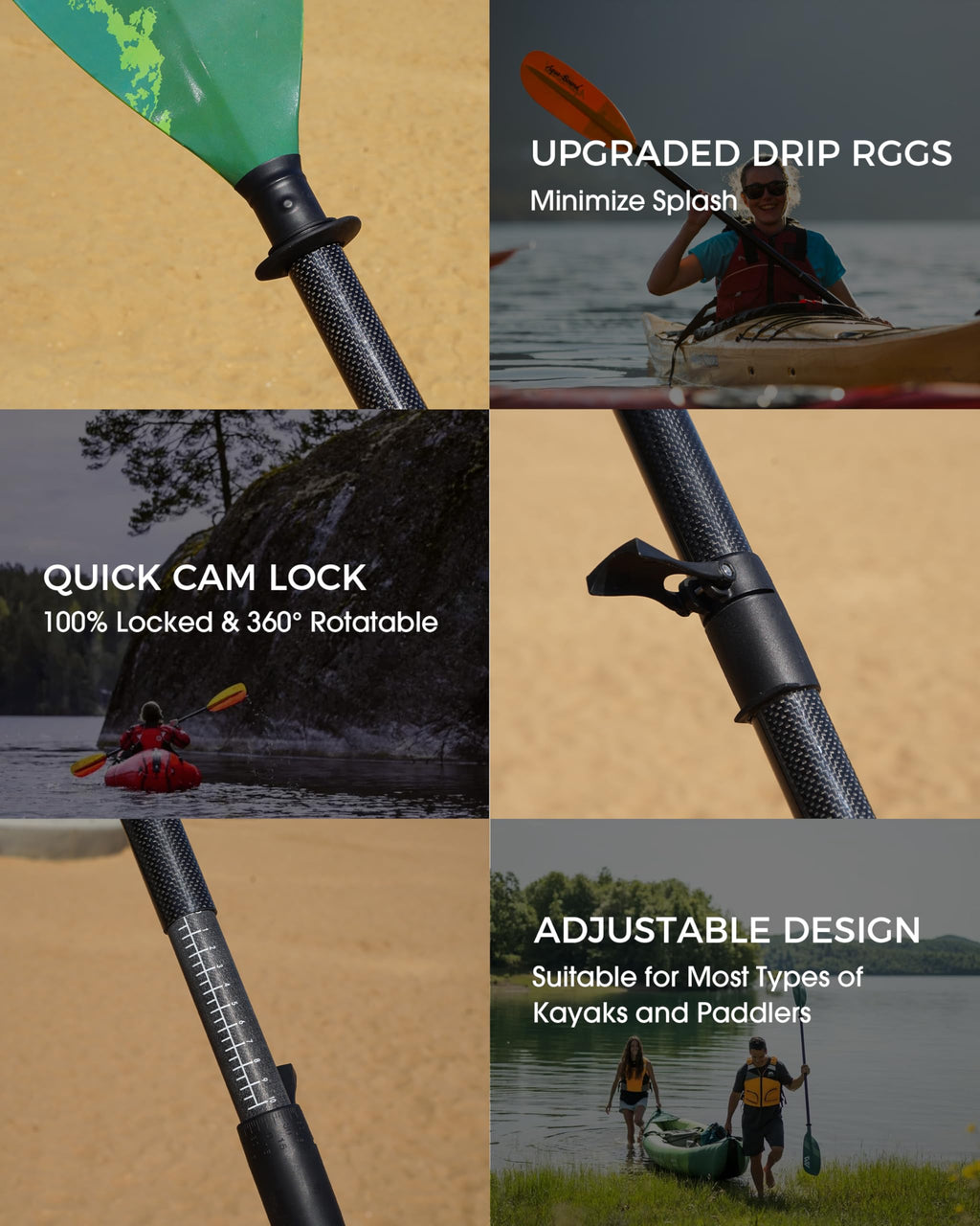 Adjustable Carbon Fiber Shaft Kayak Paddle 4 Piece S349