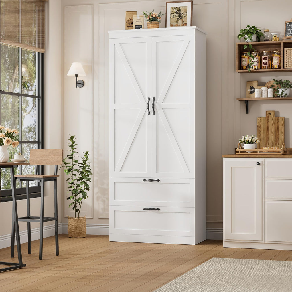 70" White Kitchen Pantry Storage Cabinet T851